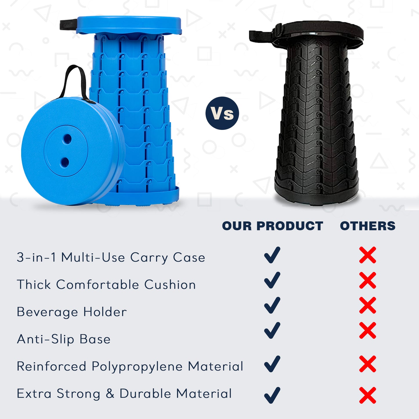 Collapsible Stool With 3-in-1 Cushioned Carry Case, 400lbs Load Capacity (Blue)