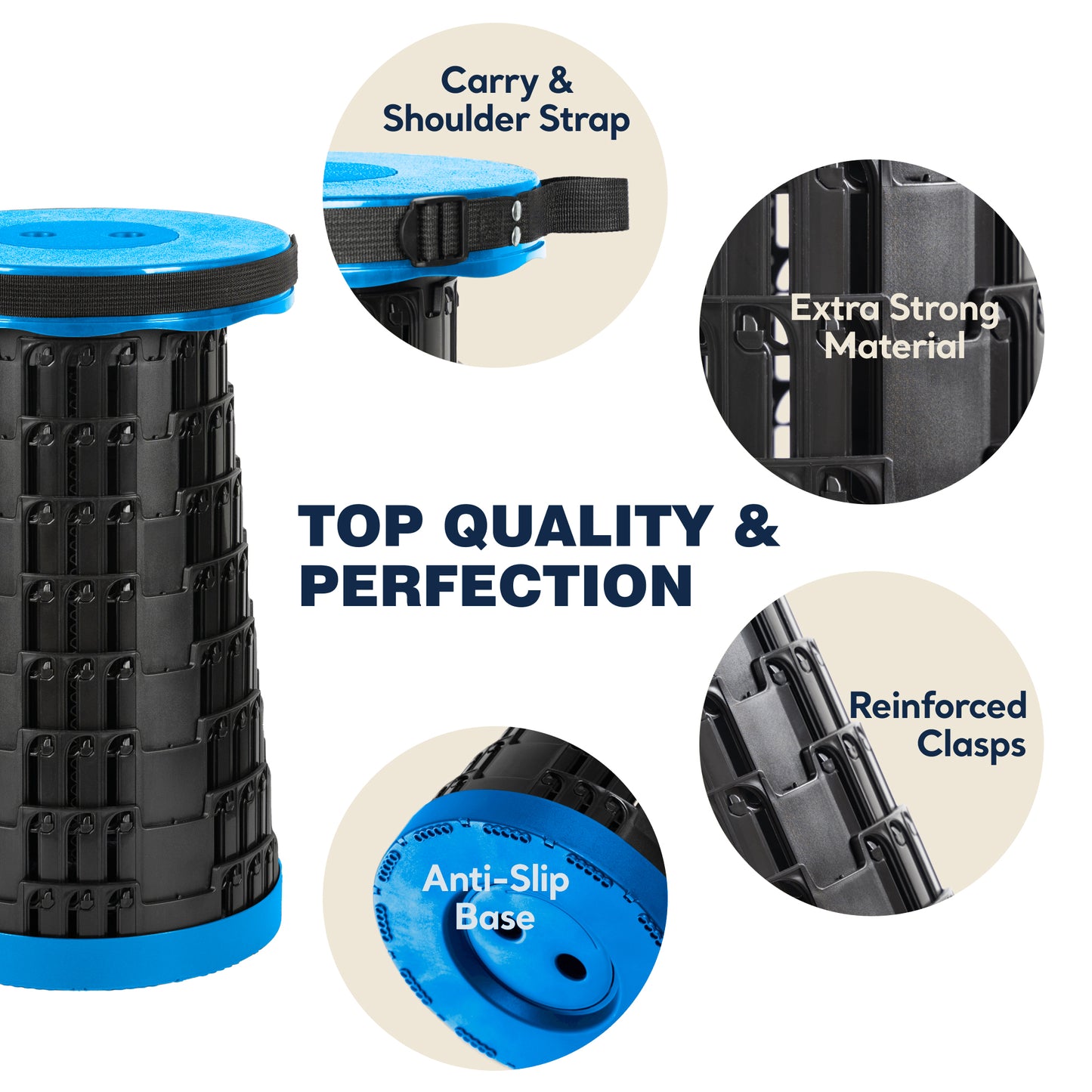 Collapsible Stool with Shoulder Strap, 620lbs Load Capacity (Blue)