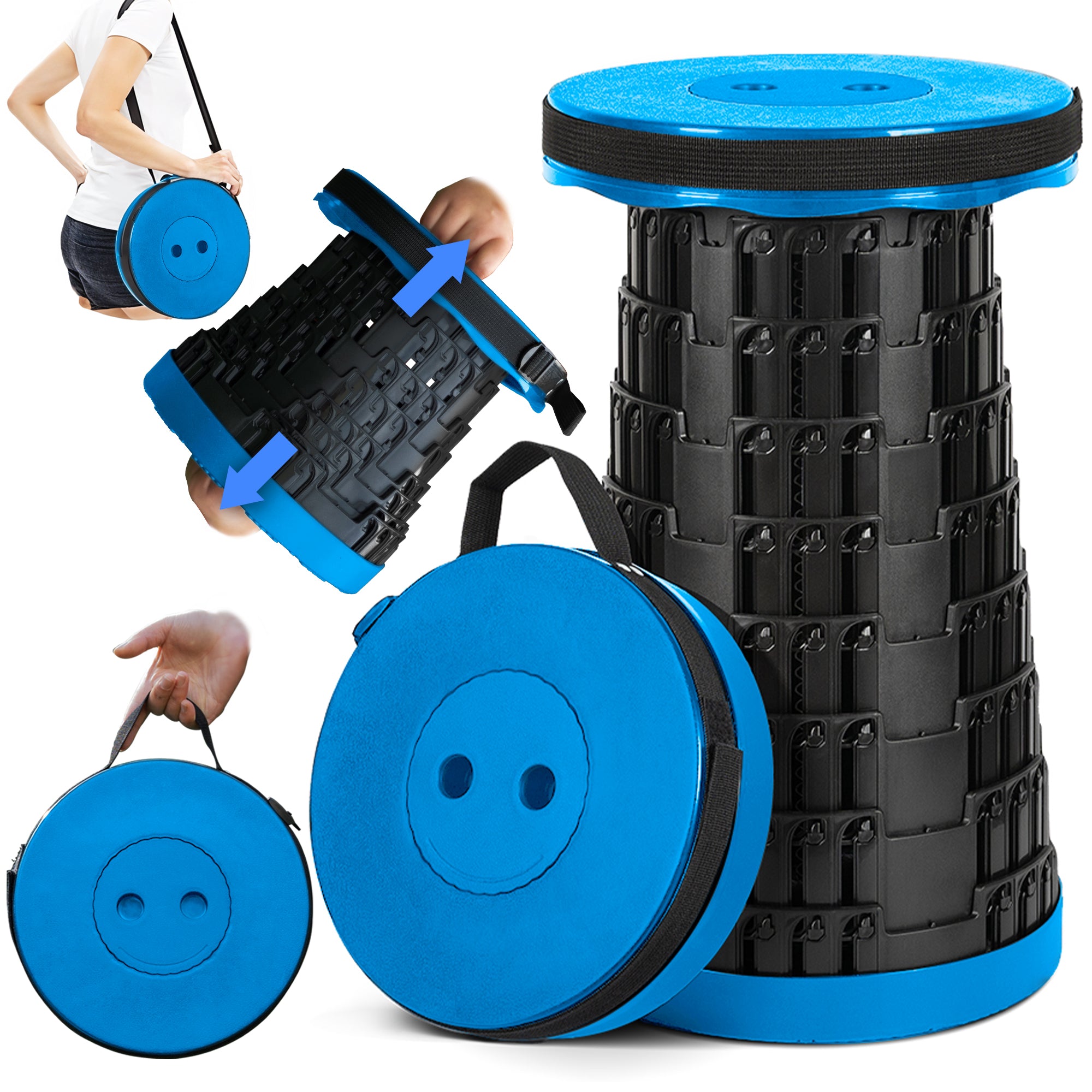 Fishboy Stool Collapsible Stool with Shoulder Strap, 620lbs Load Capacity (Blue ...